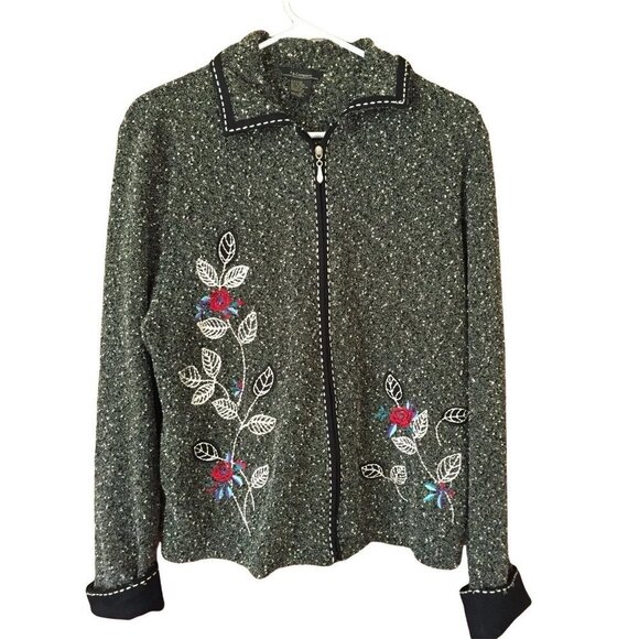 Y2K Jacket Women's Medium Zip Blazer Embroidered Floral Cottagecore Fairy Boho - Picture 1 of 11